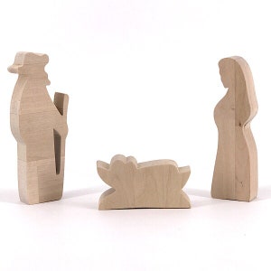 Nativity Figures Wood Handmade - Mary, Joseph and Jesus Crib