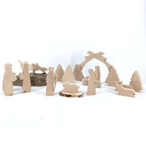 Nativity Figures Wood Handmade - Set Nativity Figures III Bow & Fir