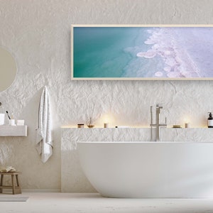 Panoramic Turquoise Dead Sea Israeli Sunset with White Salt Sea Minerals