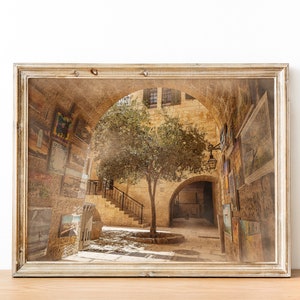 Jerusalem Old City Pedestrian Street Painting with Olive Tree and Arch - Jewish Quarter Wall Fine Art