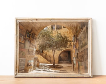 Jerusalem Old City Pedestrian Street Painting with Olive Tree and Arch - Jewish Quarter
