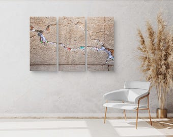 Jerusalem Kotel Western Wall Stone with Colored Prayer Notes in the Slot - 3 Panel Split, Triptych Canvas Wrap Print - Jewish Wall Art