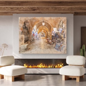 Jerusalem Old City Pedestrian Cardo Street Painting Print - Jewish Quarter Artistic Galleries