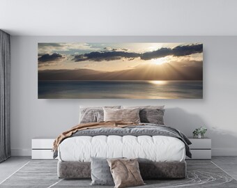 Panoramic Israeli Dead Sea Sunrise Seascape with Mountains