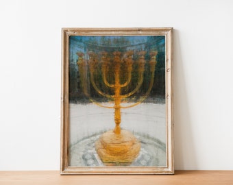 Seven-branched Jerusalem Candelabrum Menorah Impressionist Painting - Canvas Wrap Print