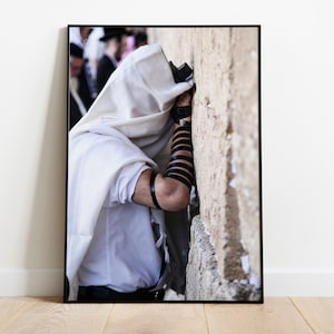 Jewish Kotel Wall Art - Jewish Prayer with Tallit and Tefillin at the Wailing Wall, the Kotel, Jerusalem - Jewish Fine Art print Photography