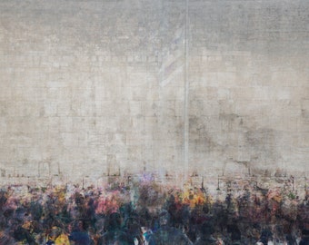 Joodse kunst aan de muur Kotel-klaagmuur impressionistisch schilderij met Israëlische vlag in Jeruzalem