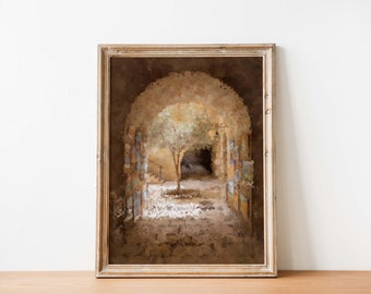 Holy Land Jerusalem Old City Painting Print - Jewish Quarter Olive Tree and Arch