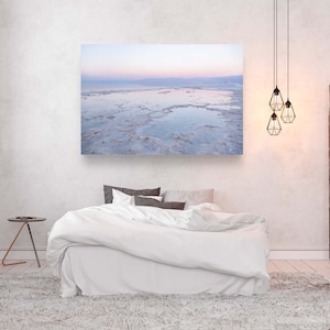 Colorful Dead Sea Israeli Holy Land Sunset with White Salt Sea Minerals and Silhouette