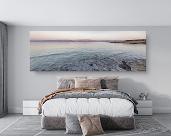 Panoramic Holy Land Seascape Wall Art - Israeli Dead Sea Blue Turquoise Beach Sunset