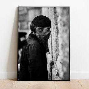 Black and White Orthodox Jewish Prayer Kotel Wall Art Print