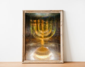 Jewish Gold Candelabrum Menorah By Night Impressionist Painting - Canvas Wrap Print