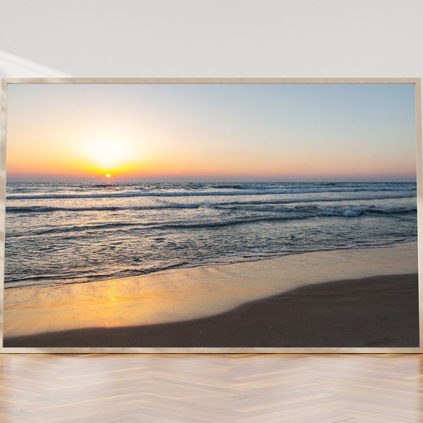 Holy Land Israeli Seascape Wall Art Print - Beach and Waves At Sunset Home Decor