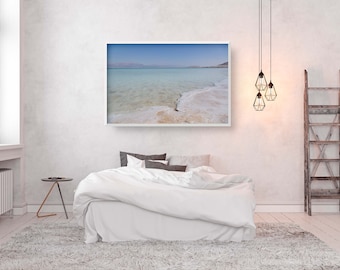 Israeli Seascape Wall Art Photography - Israeli Blue Beach Dead Sea with Salt Sea Minerals - Fine Art Large Print - Jewish Wall Art Deco