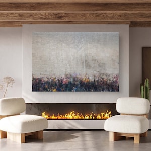 Jerusalem Kotel Western Wall Abstract Painting Print - Jewish Men Praying at the Kosel with Blue & White Israeli Flag