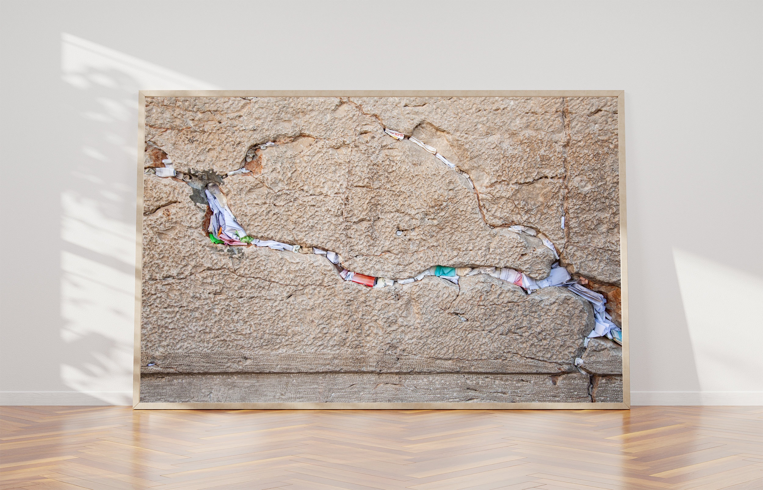 Jerusalem Kotel Western Wall Stone with Colored Prayer Notes in the Slot - Jewish Wall Art