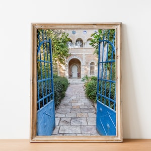 Jerusalem Blue Iron Garden Doors Entrance with Ivy - Old Jerusalem Stones Typical House - Bakaa Neighborhood