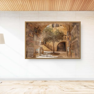 Jerusalem Old City Pedestrian Street Painting with Olive Tree and Arch & Paintings in the Jewish Quarter
