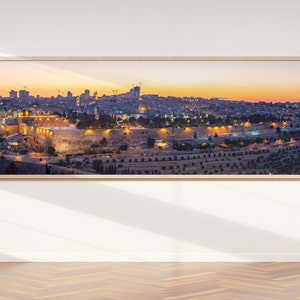 Panoramic Golden Jerusalem Old City Temple Mount at the Sunset