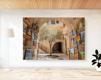 Jerusalem Altstadt Fussgängerzone mit Olivenbaum und Bogen - Jüdische Mauer Fine Art