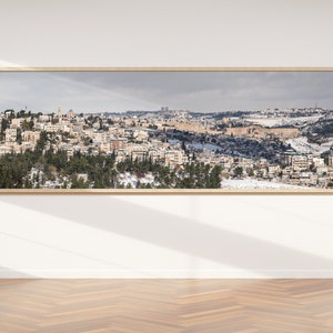 Panoramic Jerusalem Temple Mount Old City Snowy Landscape - Jewish Wall Fine Art Photography Print