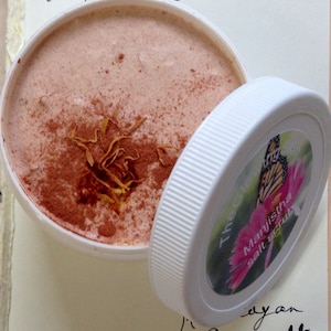 Manjistha Calendula Face Scrub, Soothing Mask: Himalayan Pink Salt, Shea Butter, Peppermint oil
