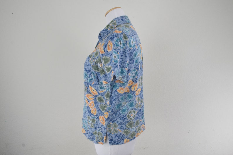 FREE usa SHIPPING topblouse safari blouse short sleeve jungle shirt button up shirt tropical rayon blouse size 10P