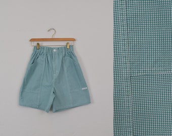 Vintage Green and White Cherokee Elastic Waist Plaid Shorts size 8