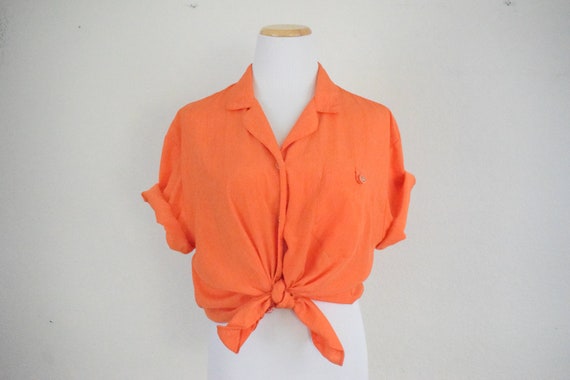 1980s Bright Orange Button Up Blouse by Teddi