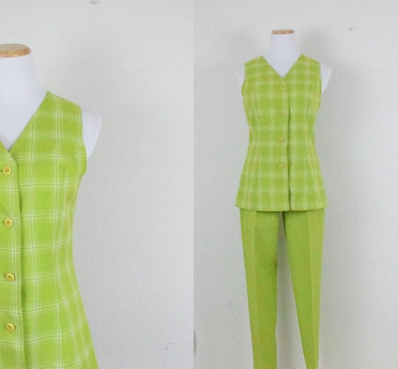 Vintage 80's Lime Green Button up Rayon Sleeveless