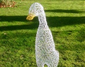 White Indian Runner Duck wire sculpture, garden ornament