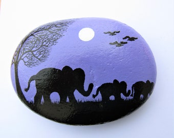 Painted Rock, Elephant Gift, Mothers Day Daughter, Twin Animal Art, Stone Painting, Baby Elephant, Unique Personalised Gift, New Mum, Moon