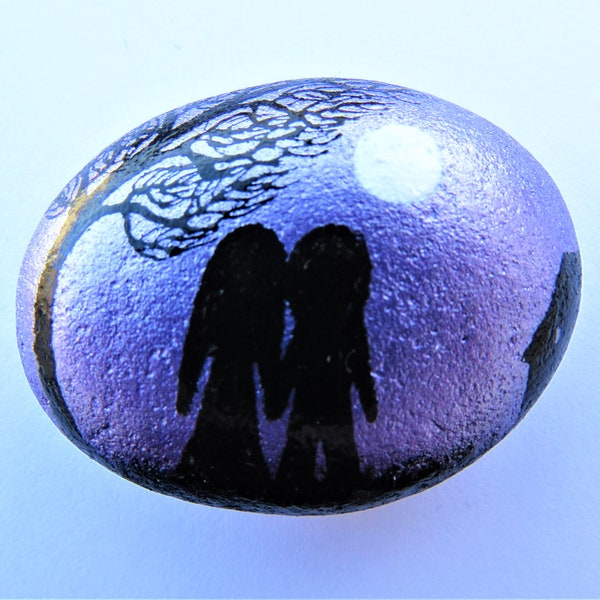 Love Gift, Painted Rock, Romantic Gift for Her, for Him, Stone Art, Unique Anniversary Gift, Hand Painted Pebble Tree Couple, Valentines Day