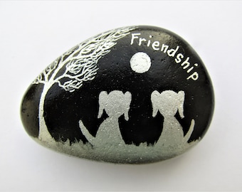 Friendship Gift, Stone Painting, Dog Pebble Art, Unique Friends Gift, Hand Painted Rock, Two Dogs Moon, Custom Gift, Keepsake Personalised