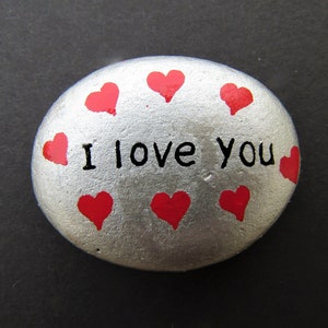 I Love You Pebble, Kids Gift, Painted Stone Magnet, Daughter Gift, Hearts Personalised Hand Painted Small Rock For Him For Her, Valentines