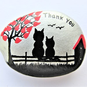 Thank You Teacher Gift, Cat Painted Stone, Unique Hand Painted Pebble, Black Cats Magnet, Rock Art, Personalised Small Gift, Nanny, Mum, Dad