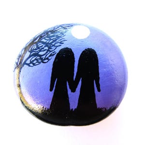 Twin Sister Gift, Painted Stone, Lesbian Gift, Pebble Art, Moon Tree Two Girl Friends Rock Painting, Soul Sisters, Small Gift, Friendship