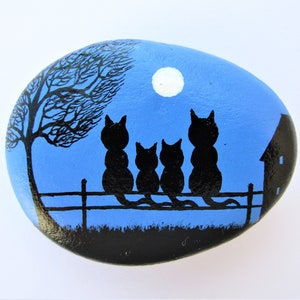 Painted Stone, Cat Magnet, Rock Painting, Cat Art, Hand Painted Pebble, Kitty Magnet, Miniature Art, Black Cat Painting, Rock Art Silhouette image 7