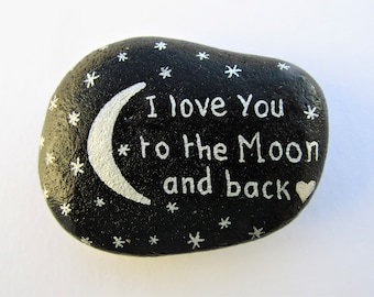 Painted Rock, Love You to the Moon and Back, Stone Art, Kids Birthday Gift, Unique Pebble Painting, Stars Personalised, Christmas Small Gift
