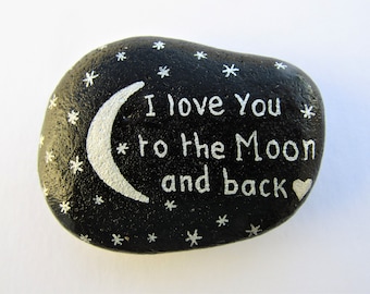 Painted Rock, Love You to the Moon and Back, Stone Art, Kids Gift, Pebble Painting, Stars Personalised, Unique Christmas Gift, Valentines