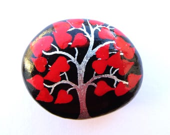 Heart Tree Painted Stone, Love Gift, Pebble Art Magnet, Small Rock