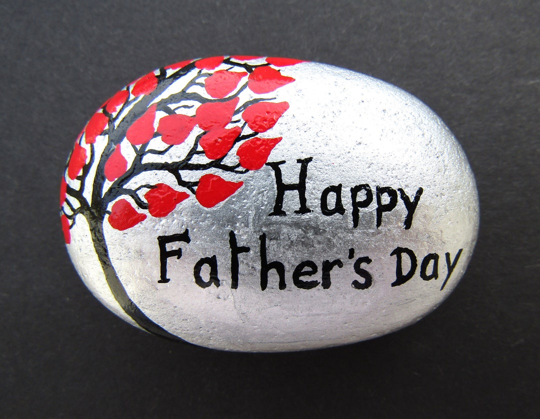Fathers Day Gift, Painted Stone, Pebble Art, Tree Happy Fathers Day Art ...