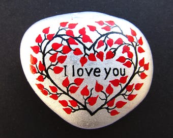 Love Heart Gift, Painted Rock, Anniversary Gift for Him, for Her, I Love You Stone Painting, Hearts Pebble Art, Hand Painted Valentines Gift