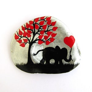 Tarjeta de elefante, concha pintada a mano, Día del Padre, tarjeta artística única, hija, hijo, cumpleaños, árbol de corazones, concha marina, San Valentín para niños