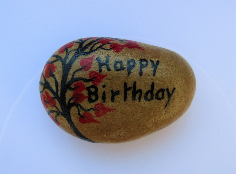 Painted Rock Happy Birthday Stone Pebble Art Hand Painted Etsy