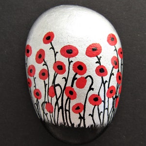 Painted Rock, Poppy Gift, Hand Painted Flowers Stone, Rock Art, Red Poppies Painting, Remembrance Stone, Painted Pebble, Sympathy Gift, Rock image 2