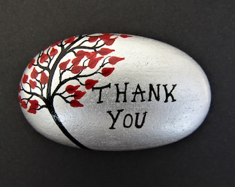 Thank You Gift, Painted Stone, Teacher Thank You Rock Gift, Unique Hand Painted Pebble, Rainbow Tree Art Painting, Small Thank You Gift Rock
