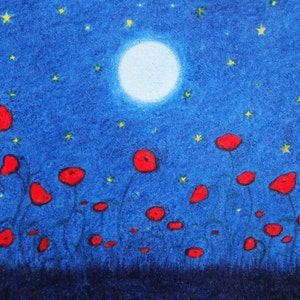 Poppy Art Print, Red Poppies Moon Painting, Small Picture, Sympathy Gift, Stars, Abstract Poppies Field, Spiritual, Bereavement, Remembrance