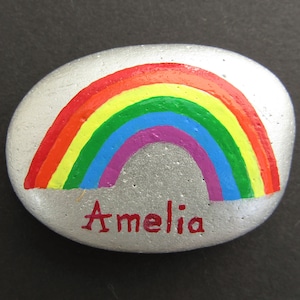 Painted Stone, Rainbow, Personalised Gift, Rock Art. Names, Words Pebble Painting, Memorial, Hand Painted Keepsake, Daughter Gift, Custom