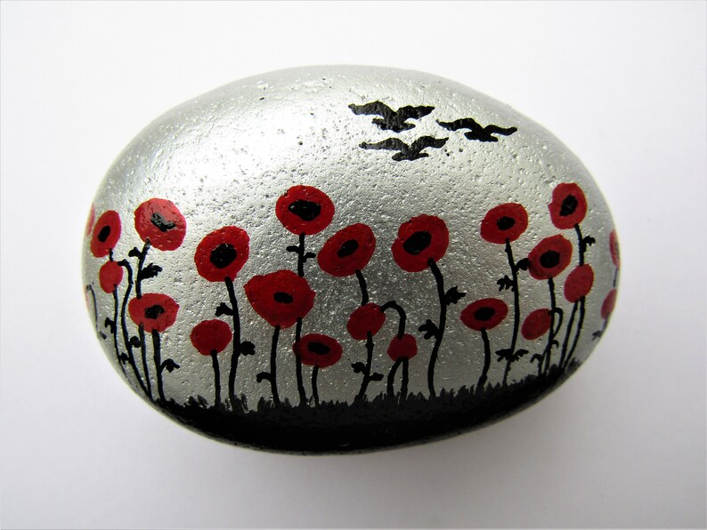 Painted Rock Poppy Gift Hand Painted Flowers Stone Rock | Etsy